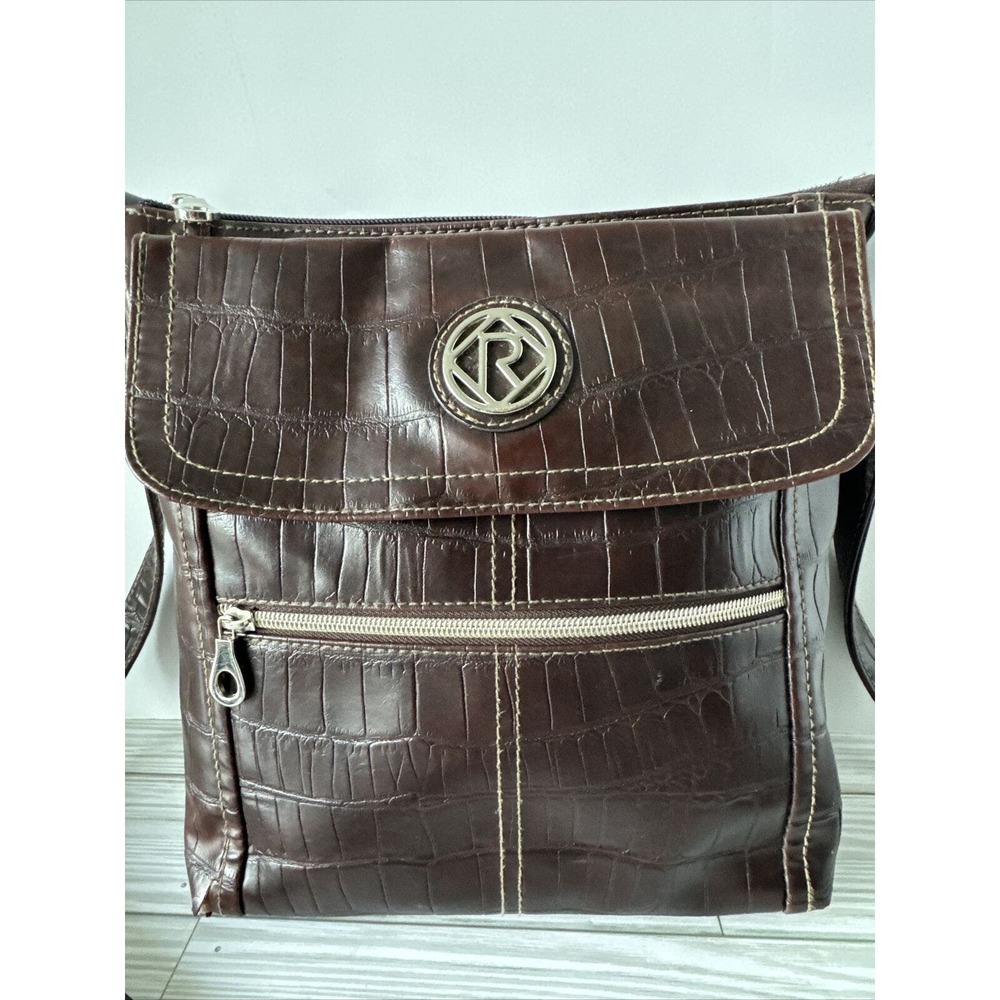 Relic By Fossil Brown Faux Leather Crocodile Purse Messenger Bag Crossbody
